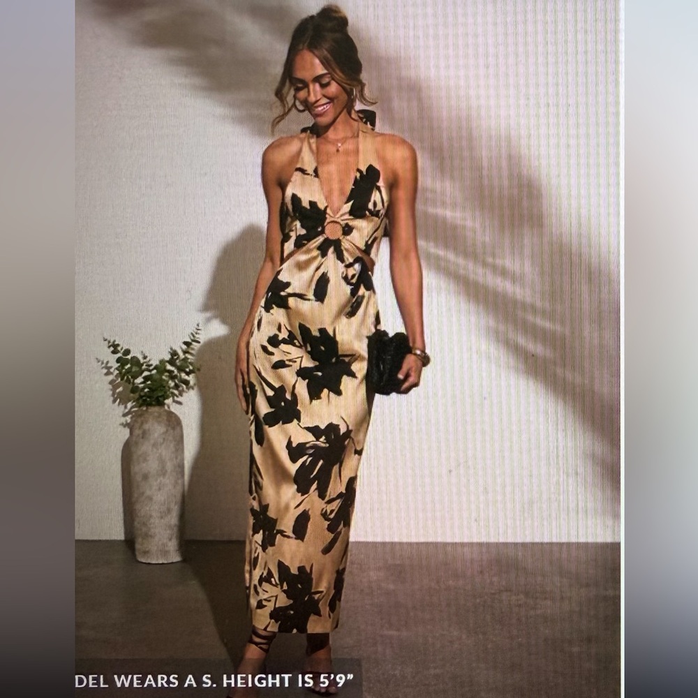 Vici Black and Gold Floral Maxi Dress Nellah Cut Out Halter Maxi Dress